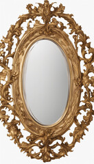 Wall Mural - Antique round oval gold picture mirror frame isolated on transparent or white background vertical