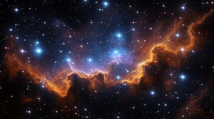 Wall Mural - Majestic galaxy cloud nebula blending radiant hues of blue purple and orange surrounded by twinkling stars Perfect for astronomy-themed backgrounds