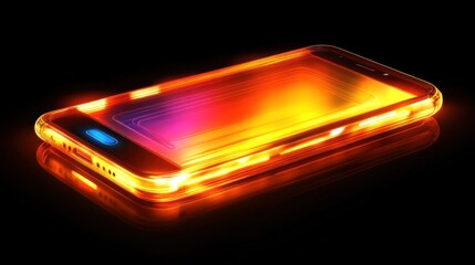 Wall Mural - A glowing smartphone with a colorful screen against a black background.