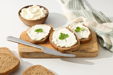 Wall Mural - Sandwiches with Philadelphia cheese on a light background.