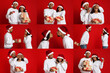 © Prostock-studio - A joyful black couple wears Santa hats, exchanging gifts and sharing affectionate moments in their Christmas celebration. The collage captures their love during the festive season.