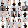 © Prostock-studio - Various individuals engage in fitness activities, holding gym equipment and water bottles. Each person displays unique styles and expressions, emphasizing a healthy lifestyle.