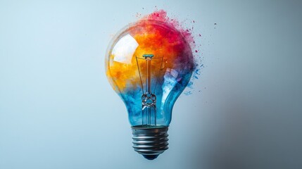 Poster - Colorful light bulb with splash of paint, innovation and creativity concept