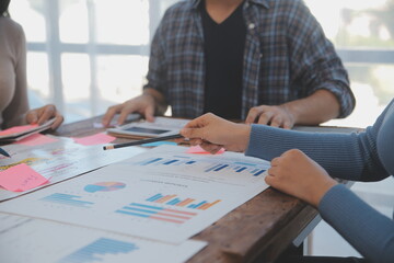 Team of business people working together in the meeting room office, teamwork background charts and graphs banner, double exposure successful teamwork,business planning concept.