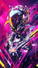 Poster - A vibrant, abstract representation of a robotic figure with geometric shapes and colors.