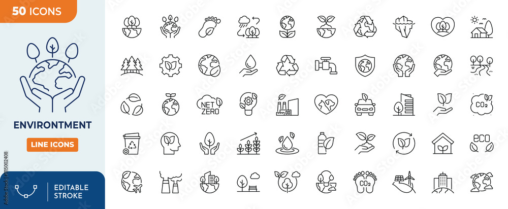 Environment Icon Line Environtment line editable icon set. Environtment icon set. Vector ...
