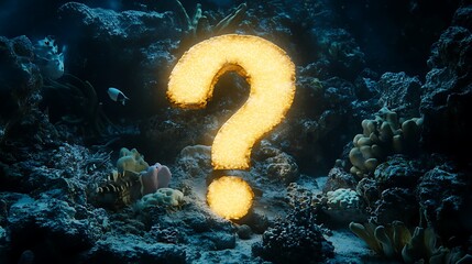 Wall Mural - Glowing question mark on ocean floor.