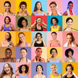 © Prostock-studio - A group of smiling women of various backgrounds is showcased, wearing colorful activewear and headphones. They exhibit joy and enthusiasm against bright, pastel backgrounds.