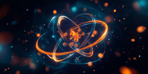Poster - Atom orbiting electrons glowing energy structure rotating physics science model