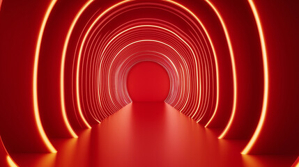 Aufkleber - Glowing neon red tunnel creating a futuristic corridor