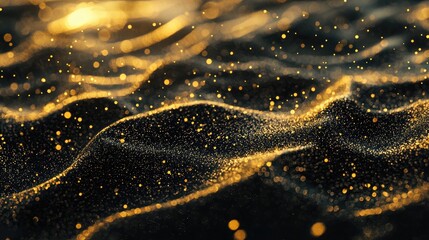 Wall Mural - black space, illusion, flowing light, golden sand, golden thread, aerial view of golden quicksand fo