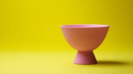 Canvas Print - Pink Bowl on Yellow Background: Minimalist Still Life Photography