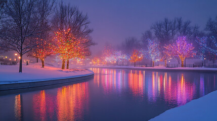 Sticker - Colorful Christmas lights reflecting off snow