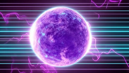 Wall Mural - Purple planet rotating with electric energy