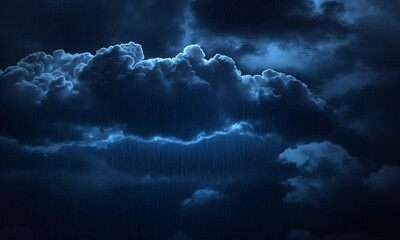 Wall Mural - A dramatic sky filled with dark clouds illuminated by a soft blue light, suggesting a stormy atmosphere.