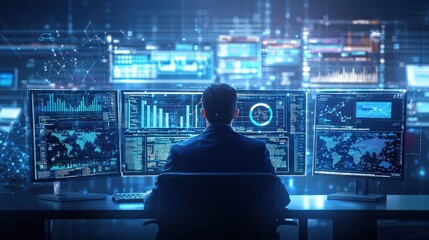 Fototapete - Professional insights automation engineer's view on monitoring systems in high-tech control room environments