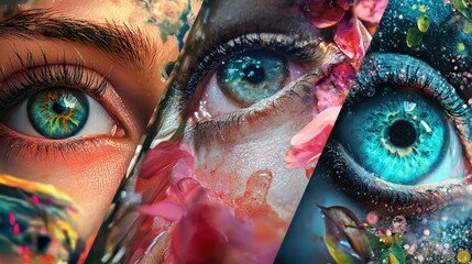 Aufkleber - Artistic eye portraits celebrating nature's beauty studio setting digital art close-up view vibrant concept for seo impact