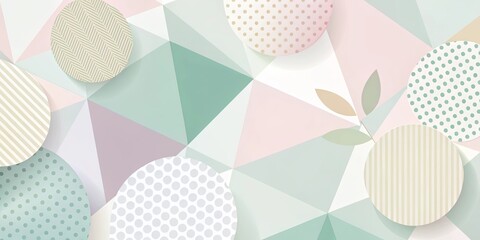 Wall Mural - Pastel Geometric Shapes and Leaf Design Abstract Background