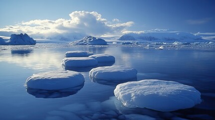 The melting of polar ice is evident as icebergs float in a glacial lagoon, highlighting the dramatic effects of global warming