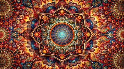 Wall Mural - Intricate Ornamental Design with Rich Jewel Tones and Symmetrical Patterns
