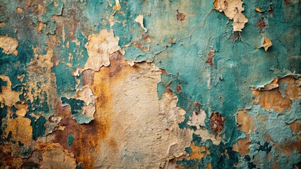 Wall Mural - Rustic Teal and Ochre Peeling Paint Texture A Weathered Surface Background