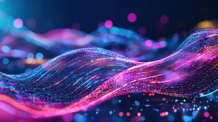 Poster - Neon waves of holographic data visualization digital realm abstract art futuristic environment high-tech perspective