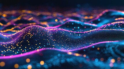 Poster - Dynamic holographic data stream visualizing neon layers digital realm abstract art virtual environment futuristic perspective