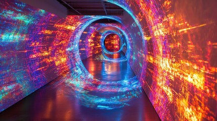 Aufkleber - Neon tunnel experience urban art installation digital patterns vibrant colors immersive environment spectacular viewpoint
