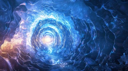 Fototapete - Surreal neon tunnel with flowing ice patterns digital art abstract environment immersive viewpoint for creative inspiration