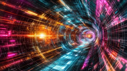 Aufkleber - Dynamic exploration of a neon tunnel an immersive conceptual journey in a futuristic realm