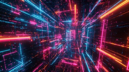 Leinwandbilder - Innovative digital realm quantum communication network visualization through abstract graphic art perspectives