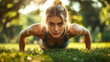 © Graphics.Parasite - Athletic Woman Performing Push-Ups in Nature with Dynamic Light