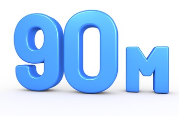 90M 3D illustration isolated with Blue Color on white background 3D 90 Million Text Number. 3D rendering