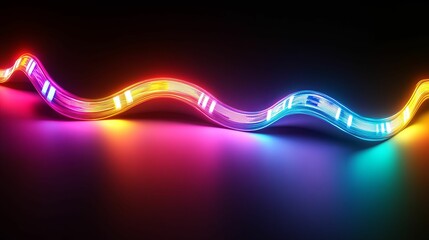 Canvas Print - Vibrant Neon Light Strip Waves Across Dark Background