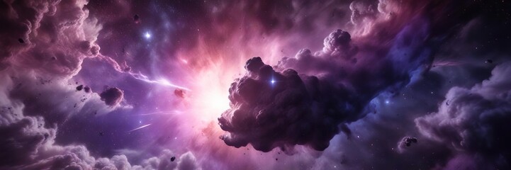 Canvas Print - a glowing nebula with swirling purple clouds of gas and dust, astronomy, nebula