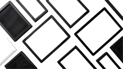 blank black and white rectangle embroidered patch mockup, top view isolated on a transparent backgro
