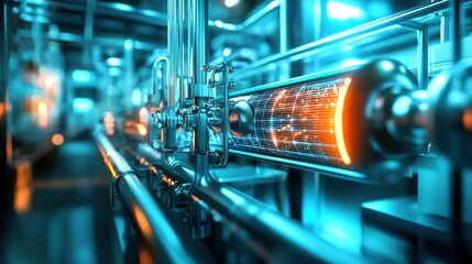 Fototapete - Zero-emission technology revolutionizes industrial processes in futuristic factory environment with advanced machinery