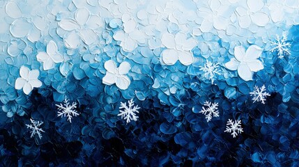 Wall Mural - Beautiful Abstract Art with Floral and Snowflake Elements in Shades of Blue and White