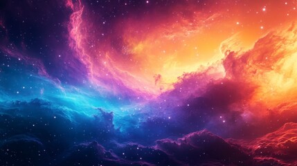 Wall Mural - Majestic galaxy cloud nebula blending radiant hues of blue purple and orange surrounded by twinkling stars Perfect for astronomy-themed backgrounds
