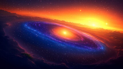Wall Mural - Majestic galaxy cloud nebula blending radiant hues of blue purple and orange surrounded by twinkling stars Perfect for astronomy-themed backgrounds