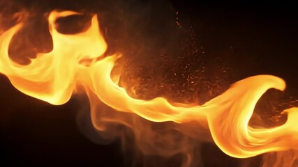 Aufkleber - Fiery Stream: Abstract image of a dynamic orange flame flowing against a black background. Perfect for designs needing a fiery, passionate, and energetic feel.