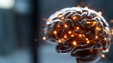 Canvas Print - Illuminated Mind: A 3D Render of a Human Brain with Glowing Neural Pathways