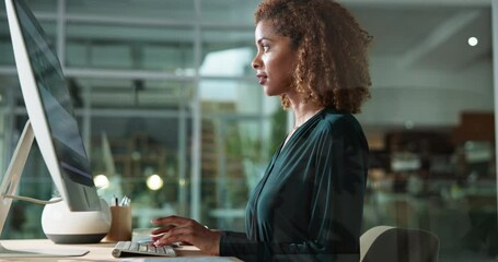 Aufkleber - Business woman, computer and typing with internet, creative agency and approval for ideas or brainstorming. Girl, entrepreneur or brand consultant with project, proposal and online startup for office