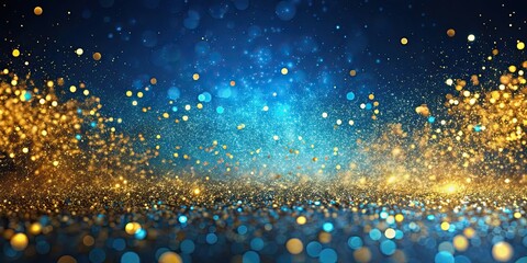 Wall Mural - Golden and blue particles floating on a background, abstract, shimmering, festive, celebration, sparkling, magical, elegant