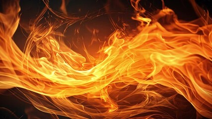Aufkleber - Fiery Abstract: Swirling flames dance in a captivating abstract, with rich, vibrant hues of orange and yellow against a deep black backdrop.