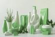 © Espresso - A collection of eco-friendly green packaging and products displayed with plants, showcasing sustainable living.