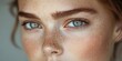 © Oleksandr - Captivating portrait showcasing striking blue eyes and freckles against a soft background highlighting natural beauty