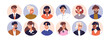 © Good Studio - Call center and hotline agents. Help desk, face avatars set. Customer service, support centre representatives, helpdesk workers, head portraits. Flat vector illustrations isolated on white background