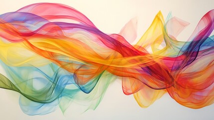 Poster - Abstract rainbow colored flowing waves on a white background, dynamic energy and movement concept