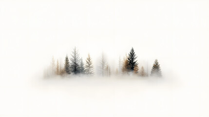 watercolor forest silhouette scene with misty wilderness isolated on white background